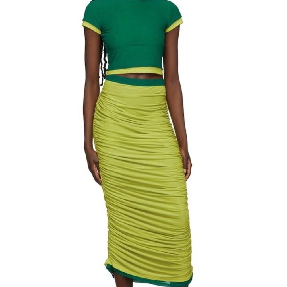 Simon Miller Green and Lime Ruched Two-Piece Skirt Set
